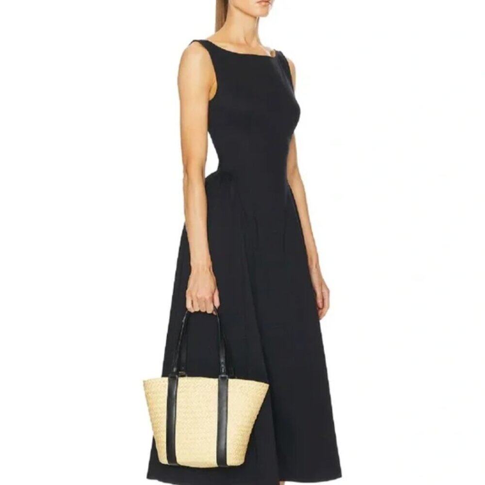 Helsa Stretch Cotton Sateen Midi Dress Black Size Medium - Picture 8 of 12